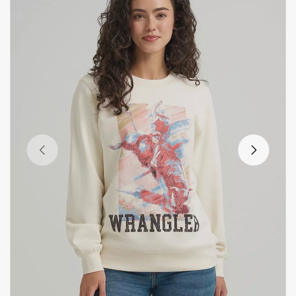 Wrangler Cream Pullover with Red and Blue Rodeo Graphic